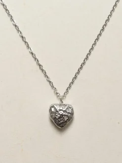 Petite Stone Heart Necklace - Silver