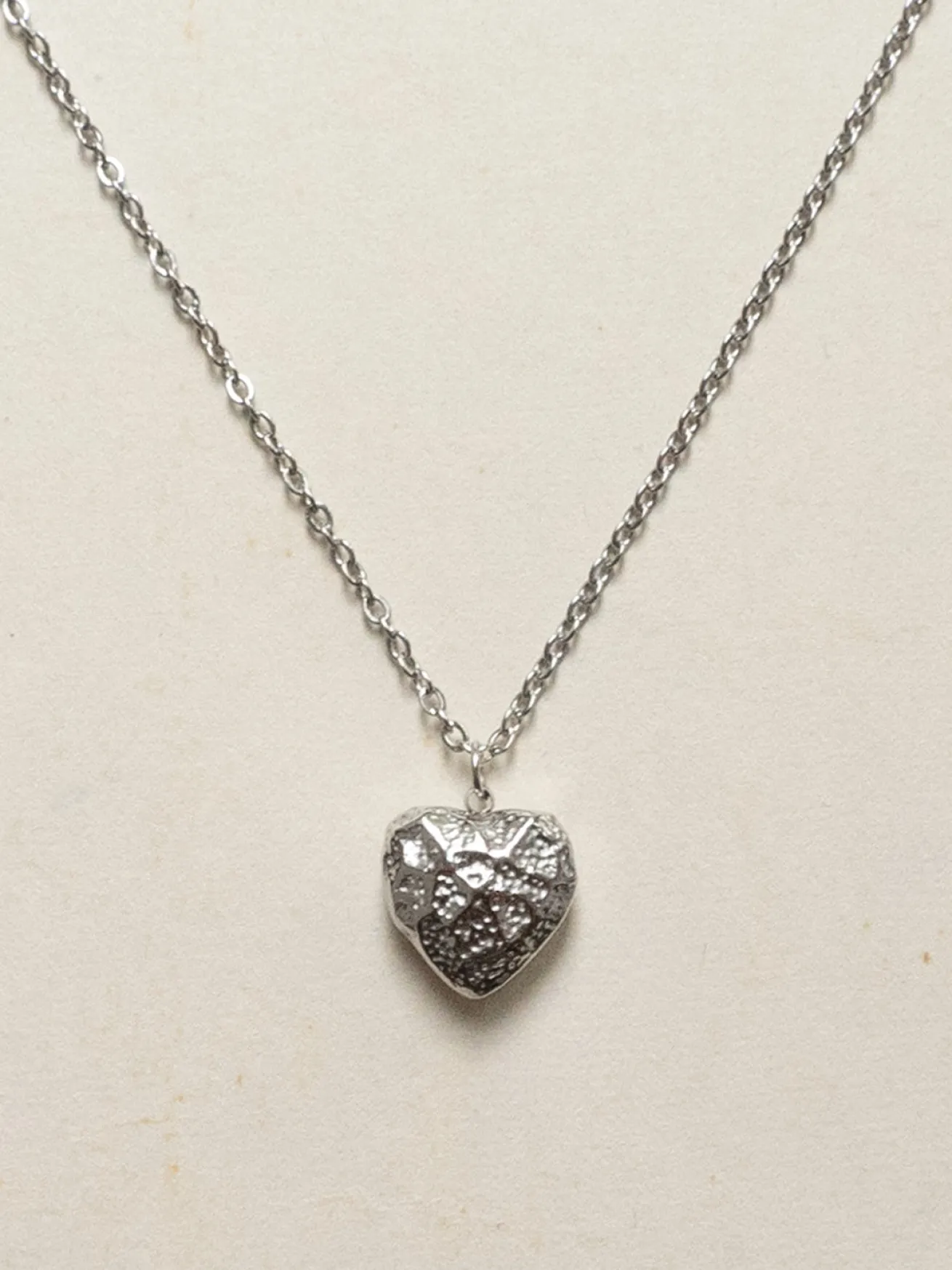 Petite Stone Heart Necklace - Silver