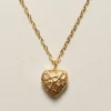 Petite Stone Heart Necklace - Gold