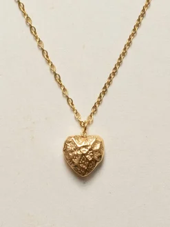 Petite Stone Heart Necklace - Gold