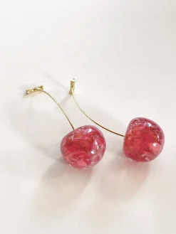 Pink Floral Champagne Cherry Earrings