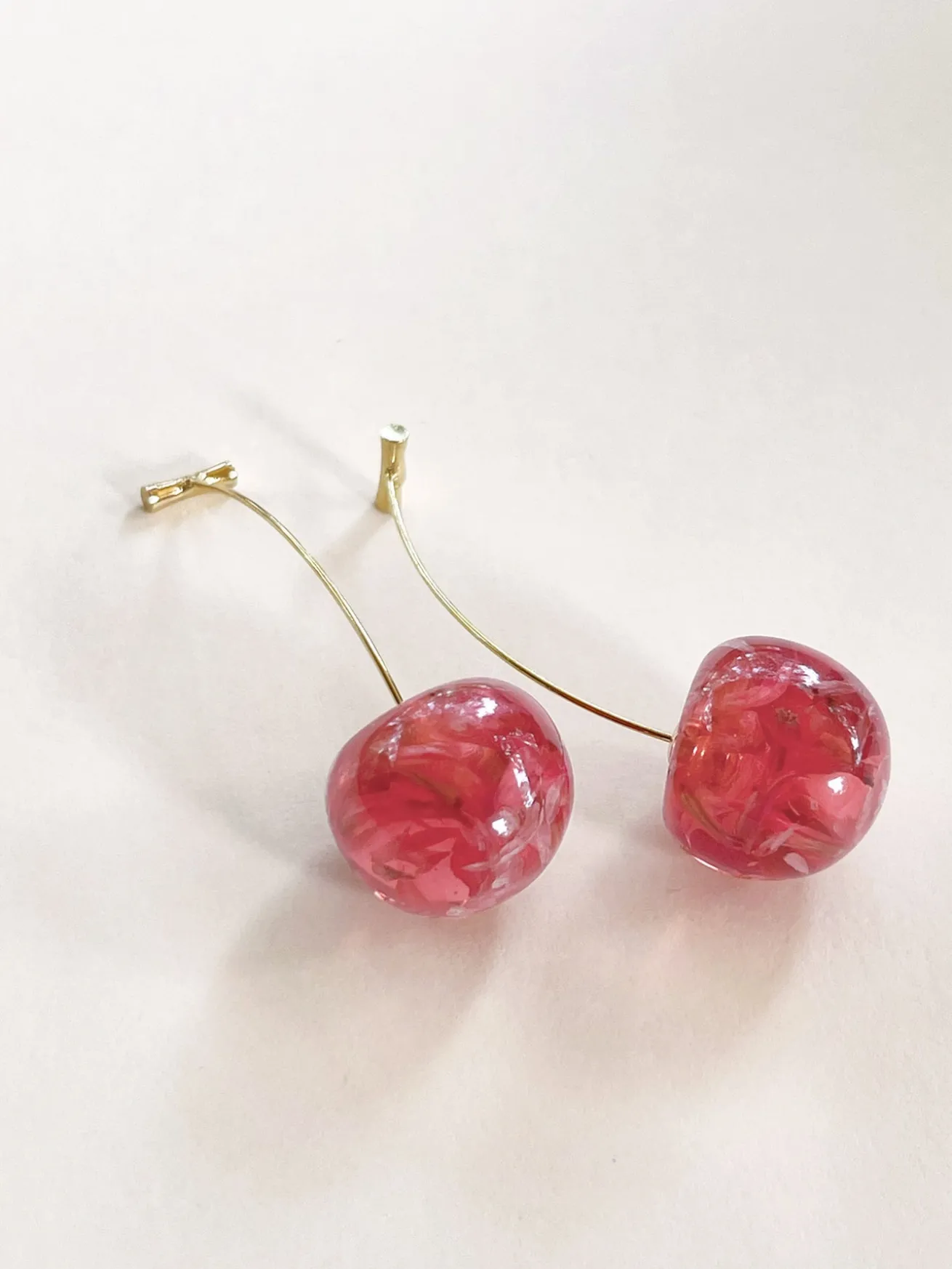 Pink Floral Champagne Cherry Earrings