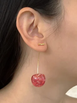 Pink Floral Champagne Cherry Earrings
