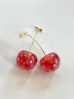 Pink Floral Champagne Cherry Earrings
