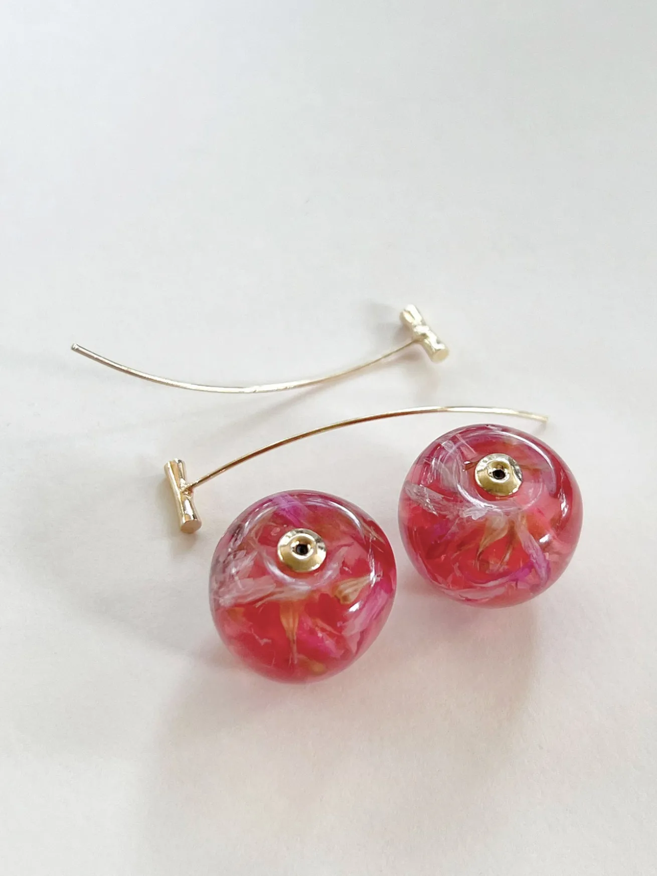 Pink Floral Champagne Cherry Earrings