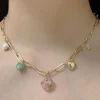 Pink Glass Flower Charm Necklace - Locket/Crystals
