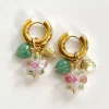 Pink Glass Flower Chunky Hoops - Heart Locket/Green Aventurine