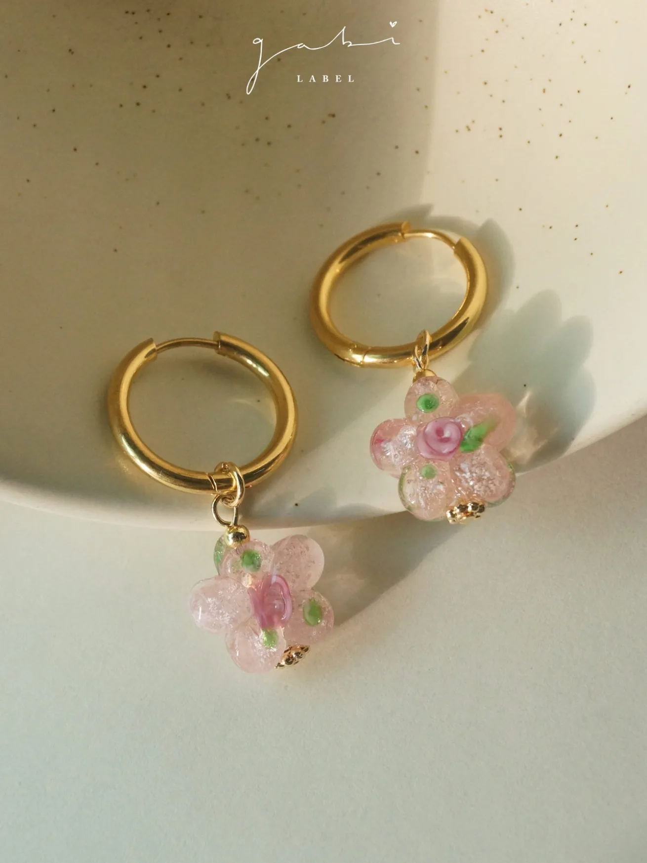 Pink Glass Flower Hoop Earrings