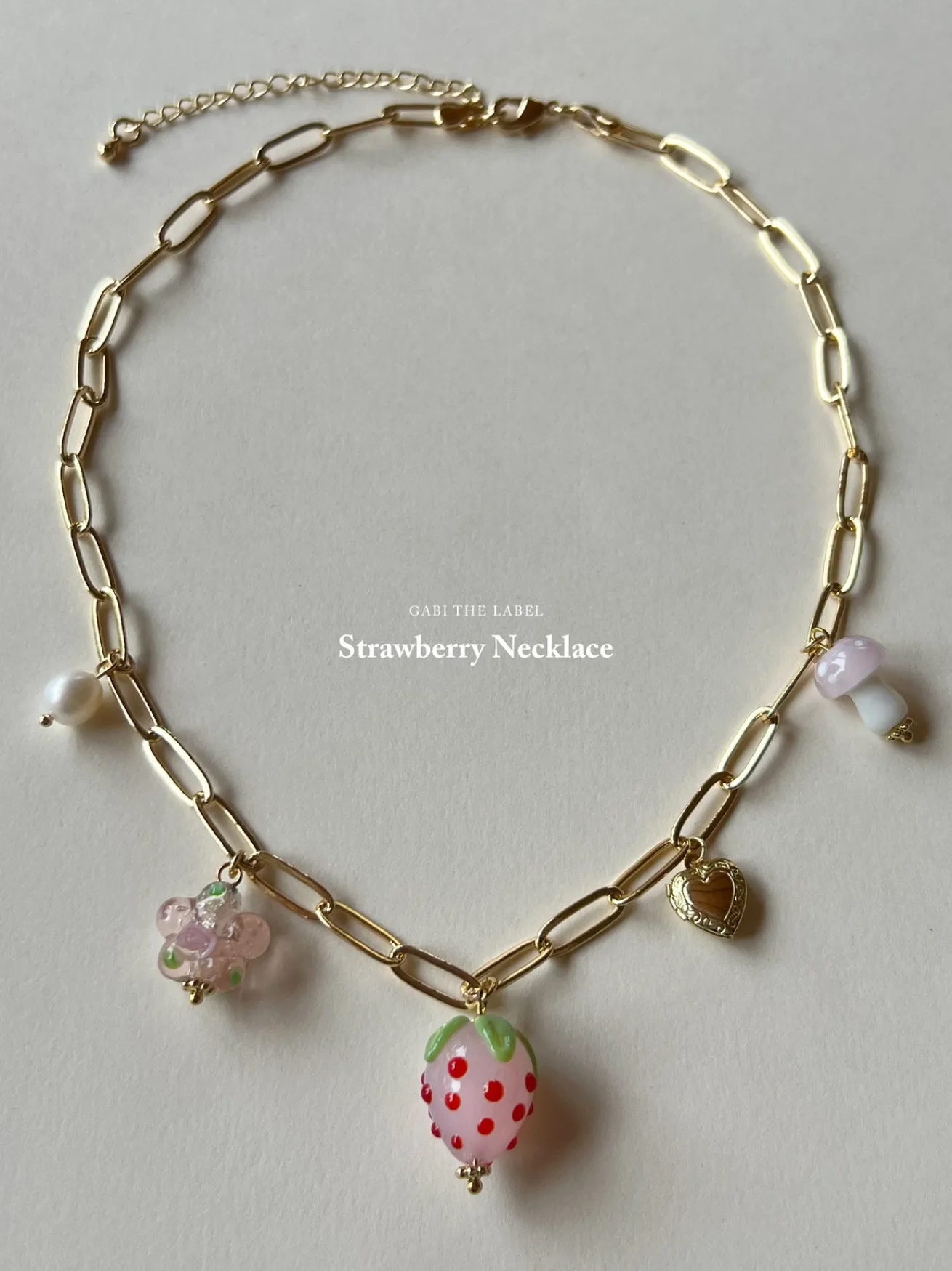 Pink Strawberry Charm Necklace with Petite Locket