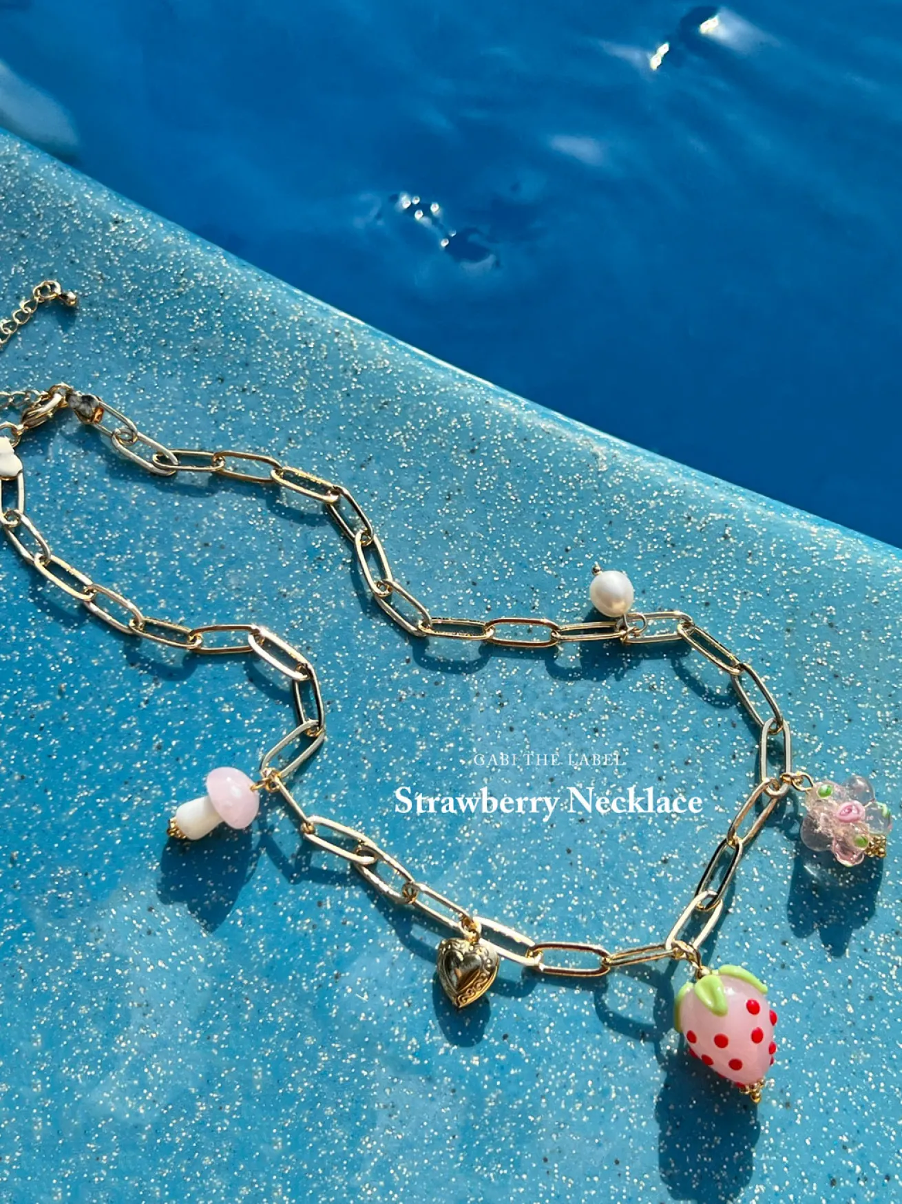 Pink Strawberry Charm Necklace with Petite Locket