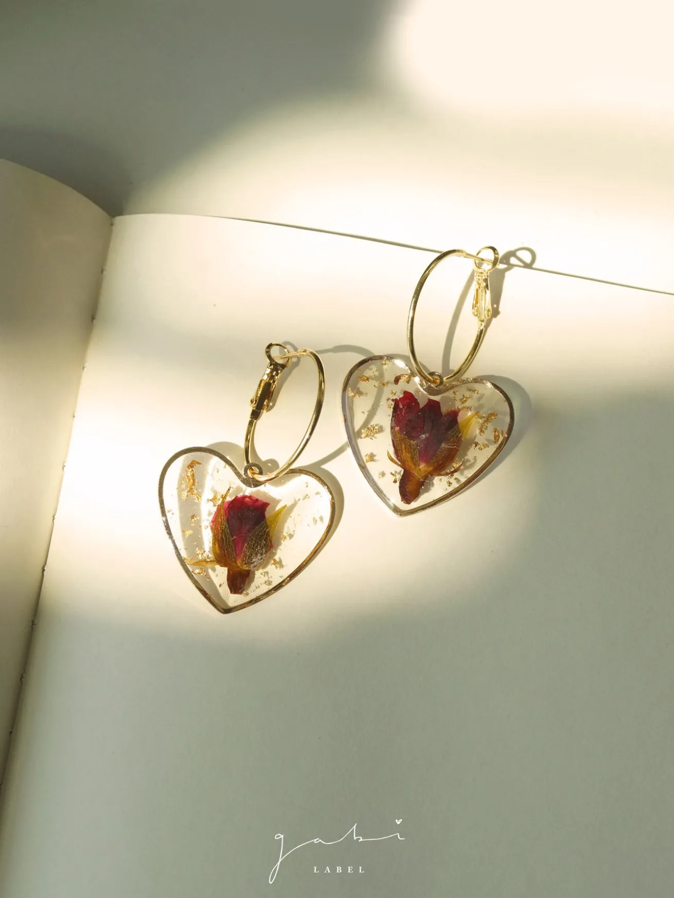 Pressed Flower Heart Hoops - Red