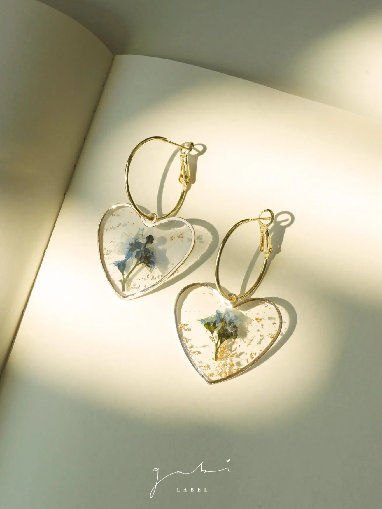 Pressed Flower Heart Hoops - Blue