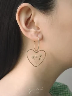 Pressed Flower Heart Hoops - Yellow