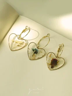 Pressed Flower Heart Hoops - Yellow