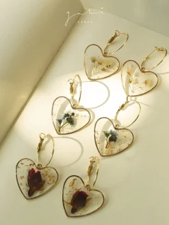Pressed Flower Heart Hoops - Blue