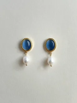 Princess Pearl Earrings - Cornflower Blue