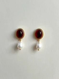 Princess Pearl Earrings - Ruby Red