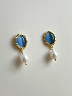 Princess Pearl Earrings - Cornflower Blue