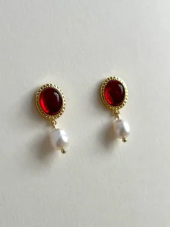 Princess Pearl Earrings - Ruby Red