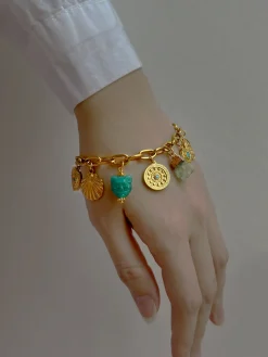 Protection Charms Chunky Gold Bracelet - Turquoise Elements