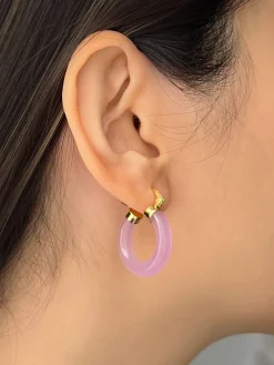 Purple Jade Hoops (Gold tone)
