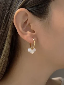 Quirky Mismatched Hoops with Natural Stones - White
