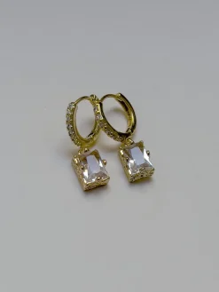 Rectangular Gemstone Pavé Huggies - Clear