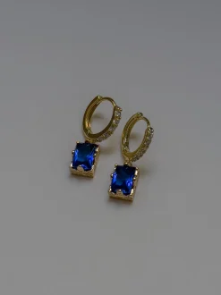 Rectangular Gemstone Pavé Huggies - Royal Blue