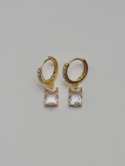 Rectangular Gemstone Pavé Huggies - Clear