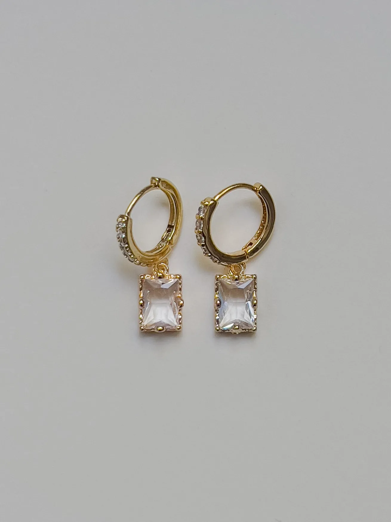 Rectangular Gemstone Pavé Huggies - Clear