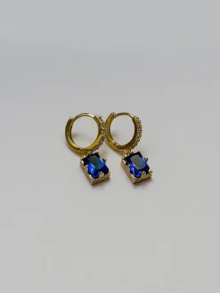 Rectangular Gemstone Pavé Huggies - Royal Blue