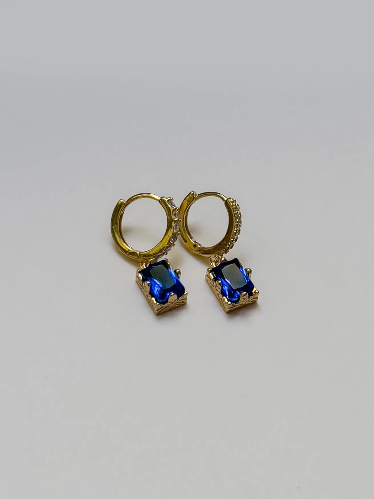 Rectangular Gemstone Pavé Huggies - Royal Blue