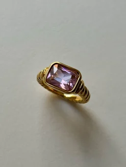 Rectangular Gemstone Twist Ring - Pink