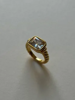 Rectangular Gemstone Twist Ring - Emerald Green