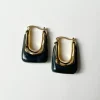 Rectangular Hoops - Marbled Black