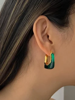 Rectangular Hoops - Marbled Emerald Green