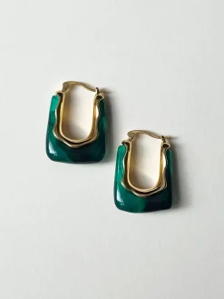 Rectangular Hoops - Marbled Emerald Green