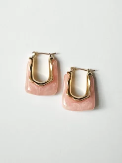 Rectangular Hoops - Marbled Pink