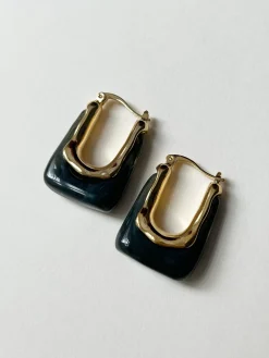 Rectangular Hoops - Marbled Black