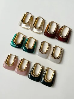 Rectangular Hoops - Marbled Emerald Green