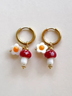 Red Mushroom Hoops with Eggy Flowers