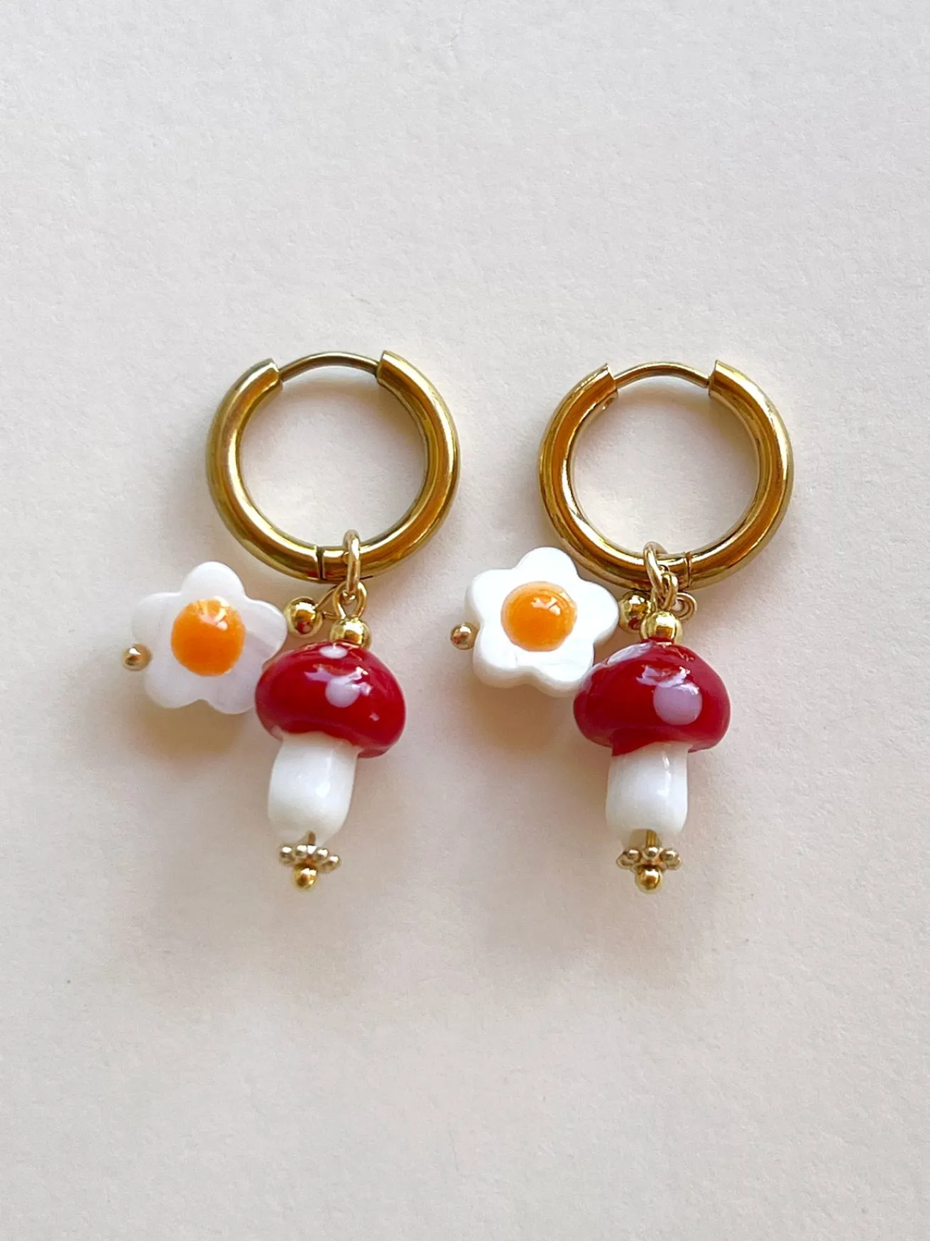 Red Mushroom Hoops with Eggy Flowers