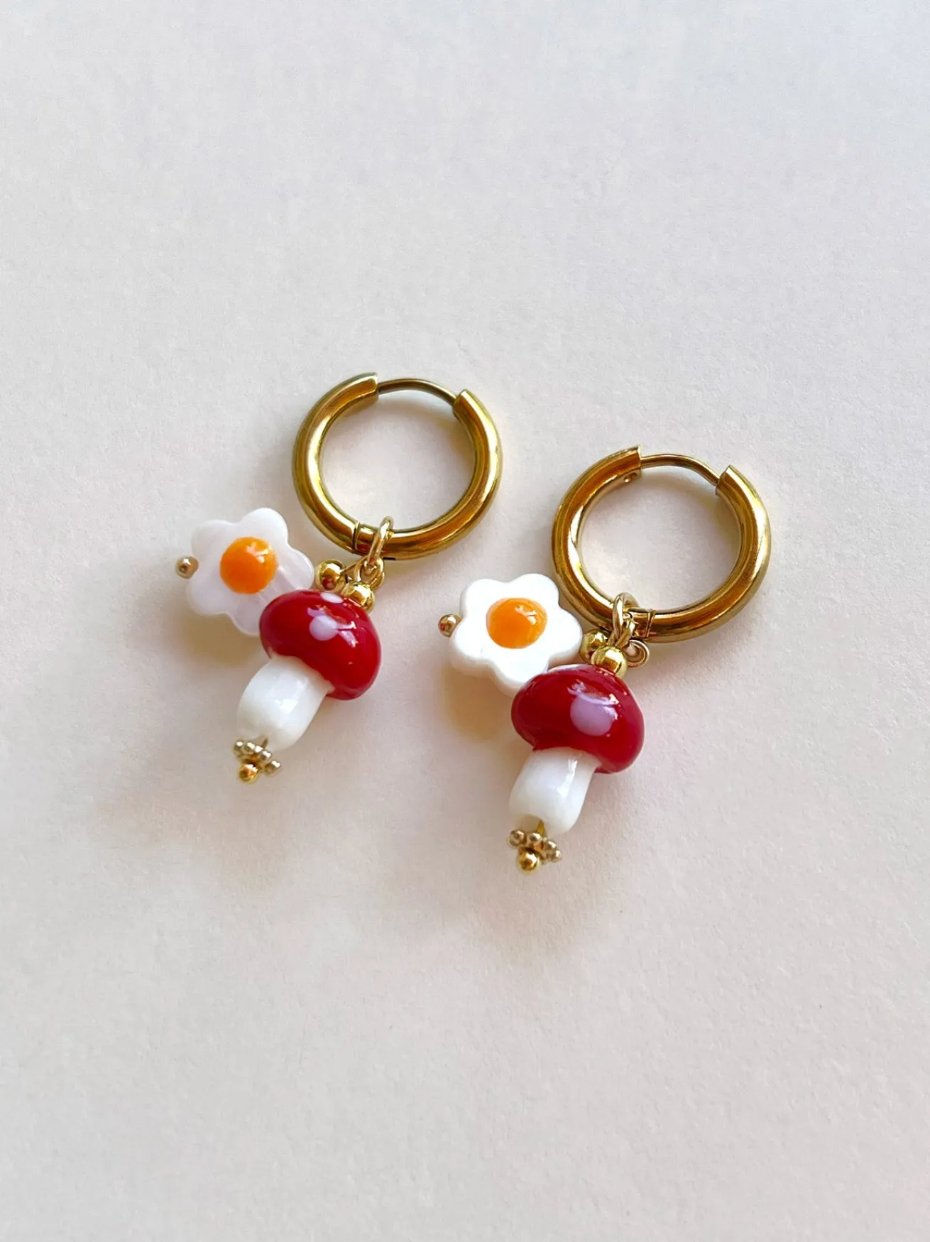 Red Mushroom Hoops with Eggy Flowers