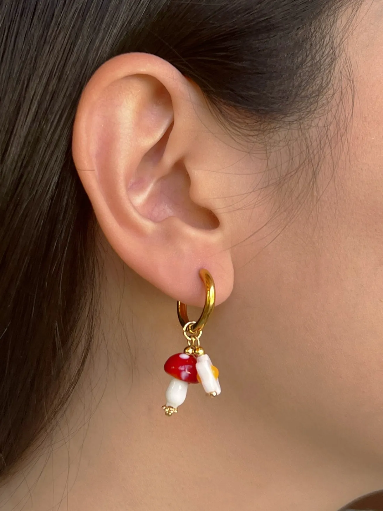 Red Mushroom Hoops with Eggy Flowers