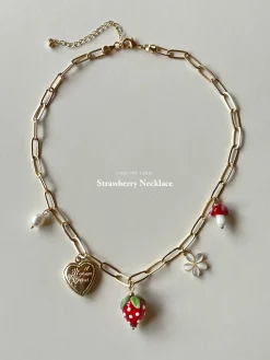 Red Strawberry Charm Necklace with Locket