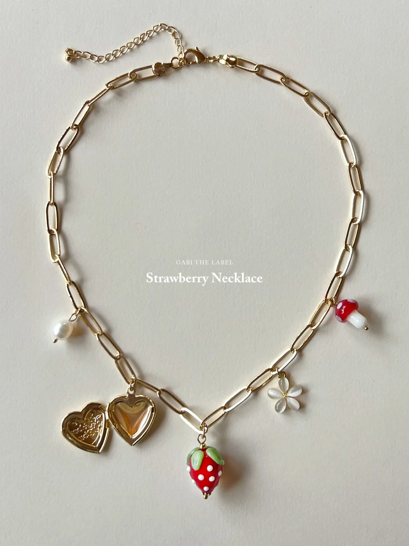 Red Strawberry Charm Necklace with Locket