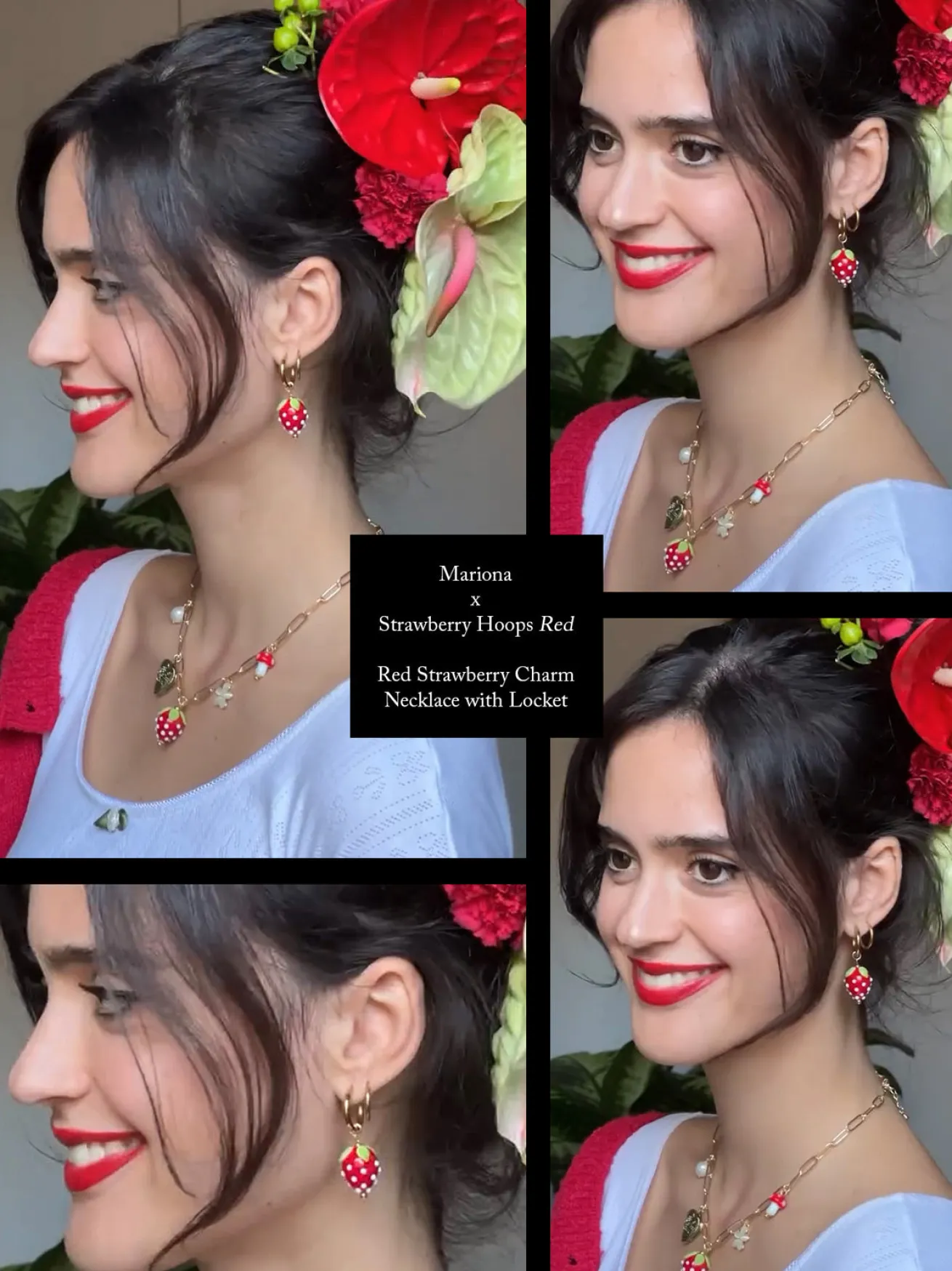 Red Strawberry Charm Necklace with Locket