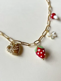 Red Strawberry Charm Necklace with Locket