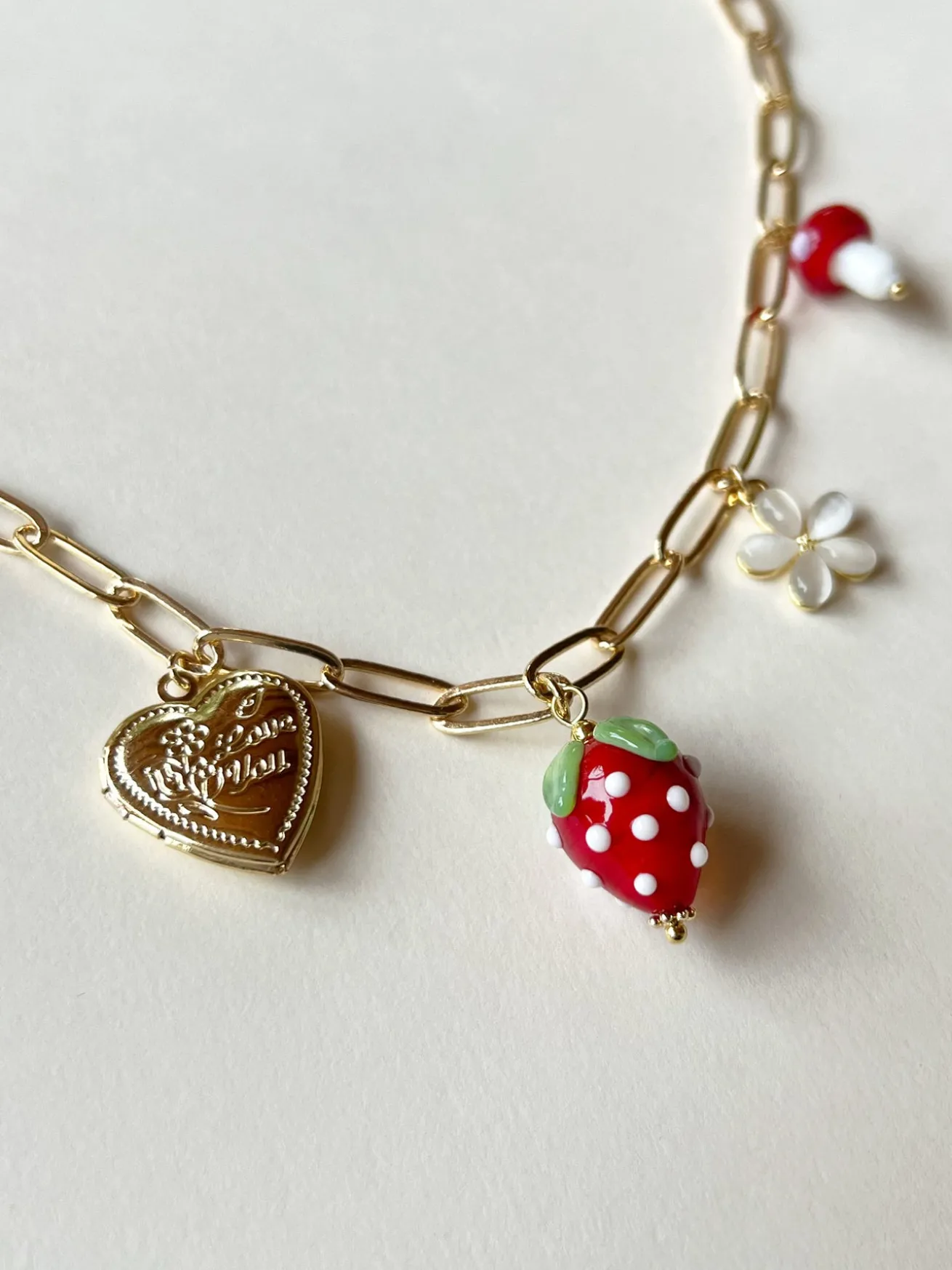 Red Strawberry Charm Necklace with Locket