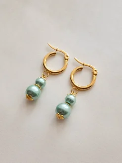 Regal Pearl Hoops - Mint Green